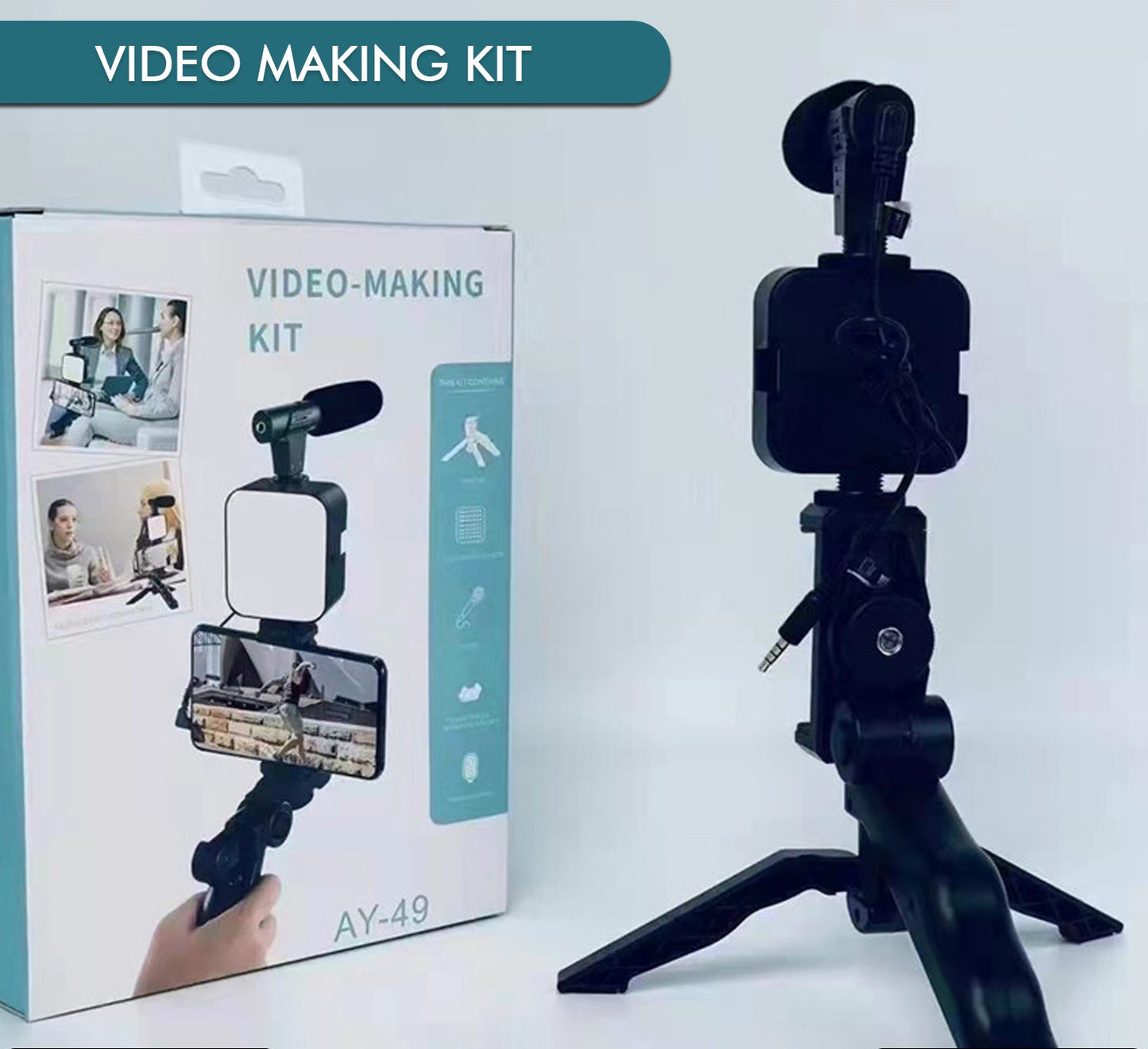 Vlogging Kit For Video Making With Mic Mini Tripod Stand Led Light  Phone Holder Clip For Making Videos