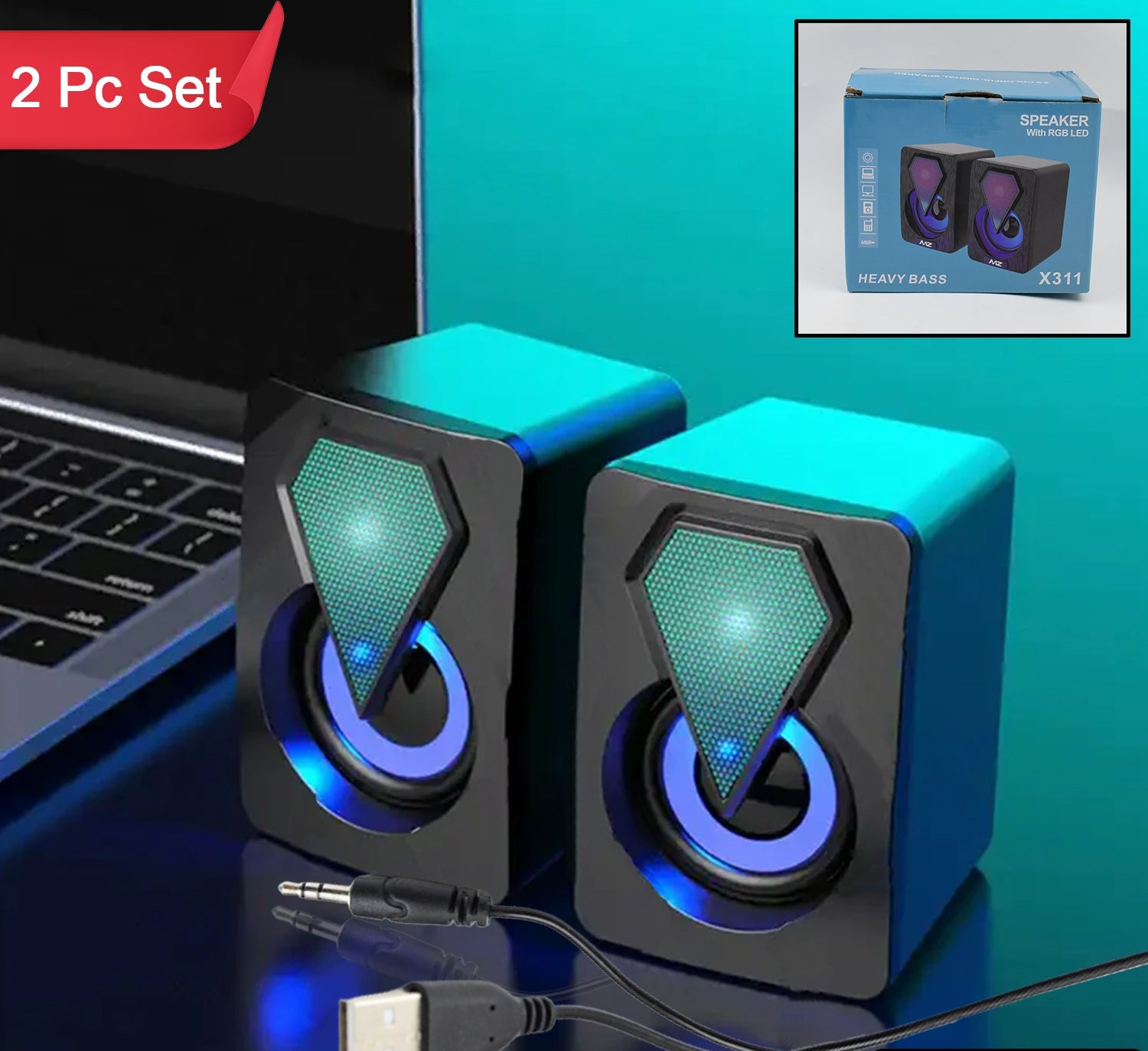 Rgb Desktop Speakers Plug And Play Usb Powered Speaker (2 Pc Set)