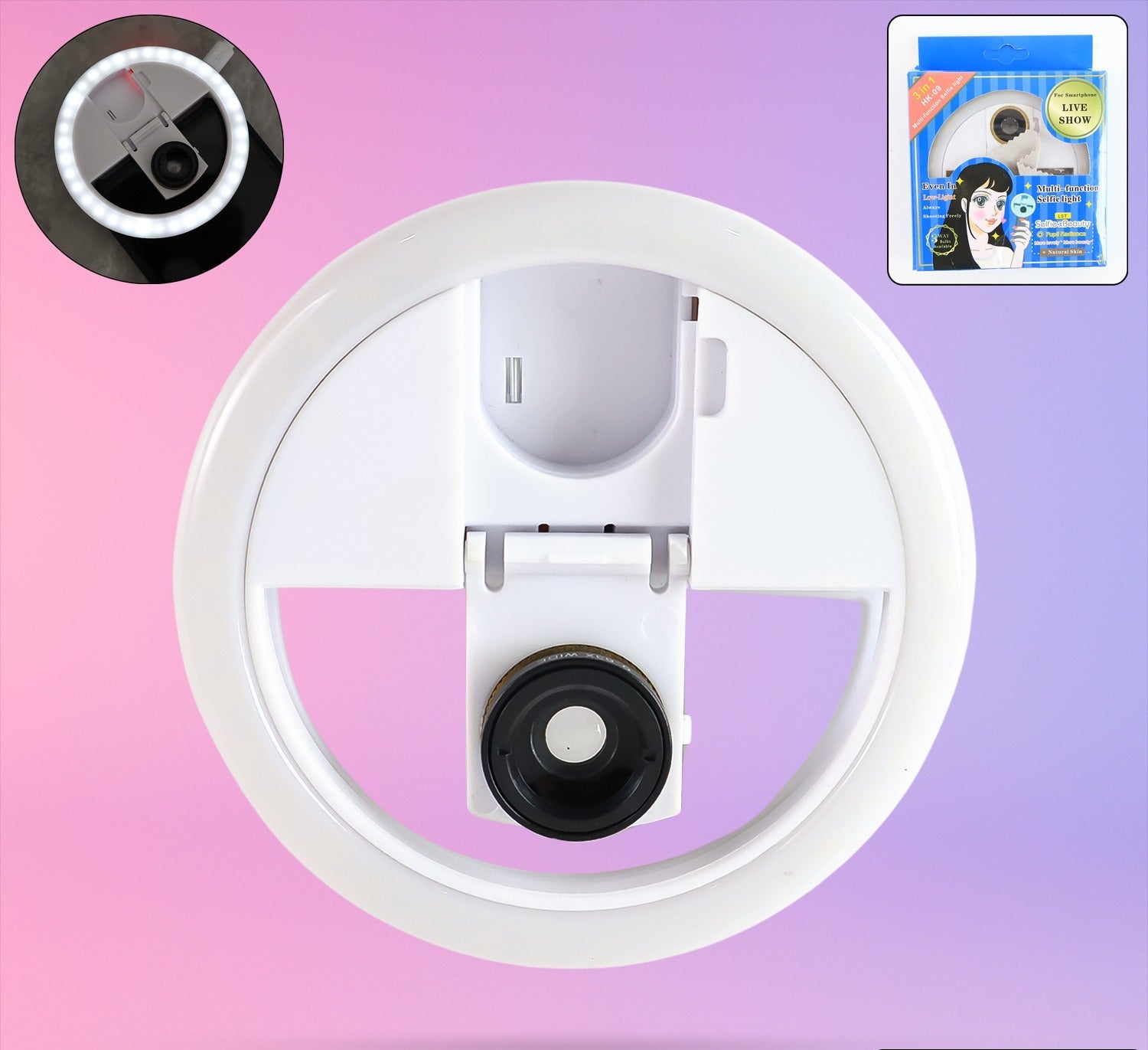 Selfie Flash Ring Light With 3 Level Of Brightness (1 Pc)